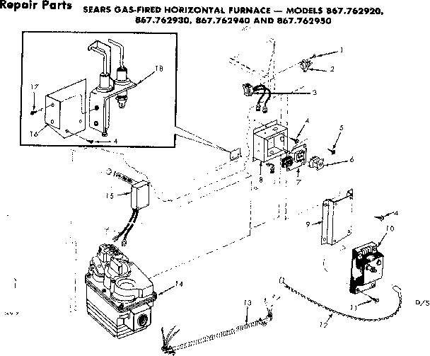 Kenmore 867762920 sensor, igniter and controls diagram