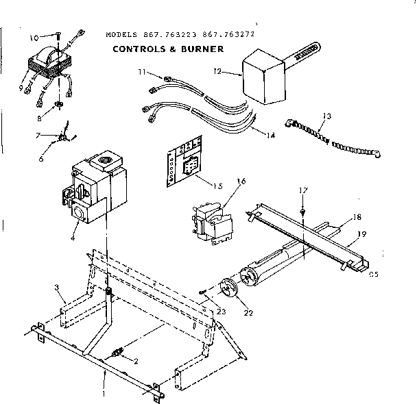 Kenmore 867763272 controls & burner diagram