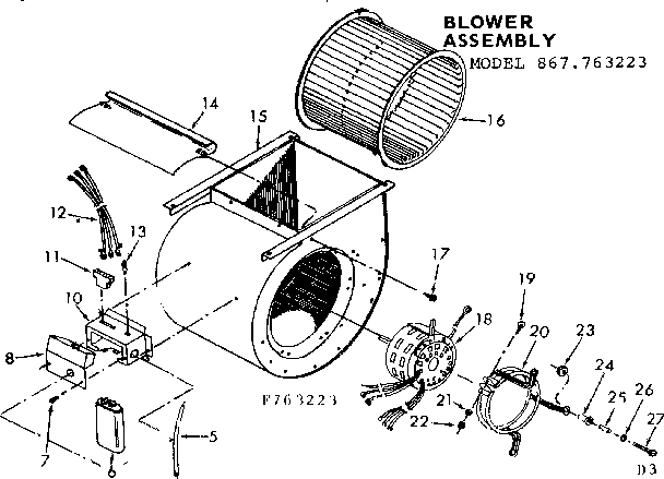 Kenmore 867763272 blower assembly diagram