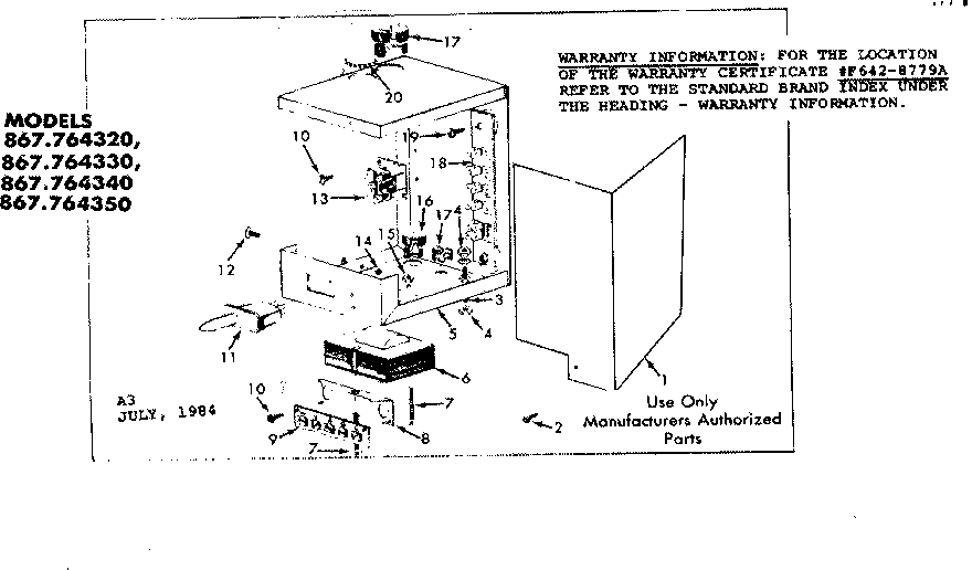 Kenmore 867764340 functional replacement parts diagram