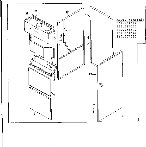 Kenmore 867764512 furnace casing diagram