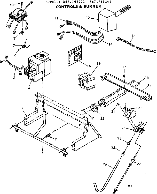 Kenmore 867765221 controls & burner diagram