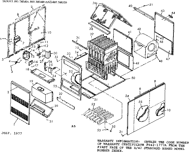 Kenmore 867765350 functional replacement parts diagram