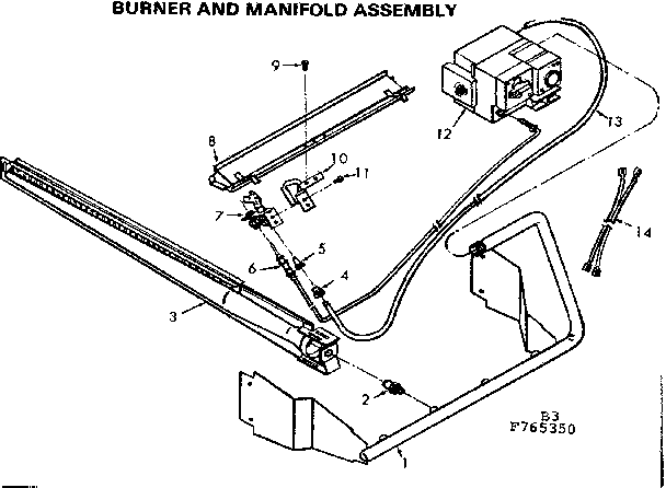 Kenmore 867765350 burner and manifold assembly diagram