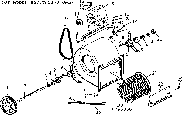 Kenmore 867765350 blower assembly/765370 only diagram