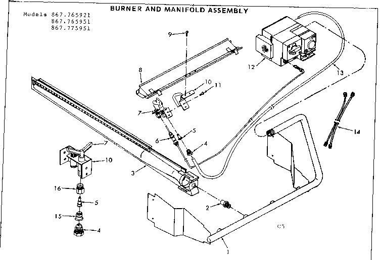 Kenmore 867775951 burner and manifold assembly diagram