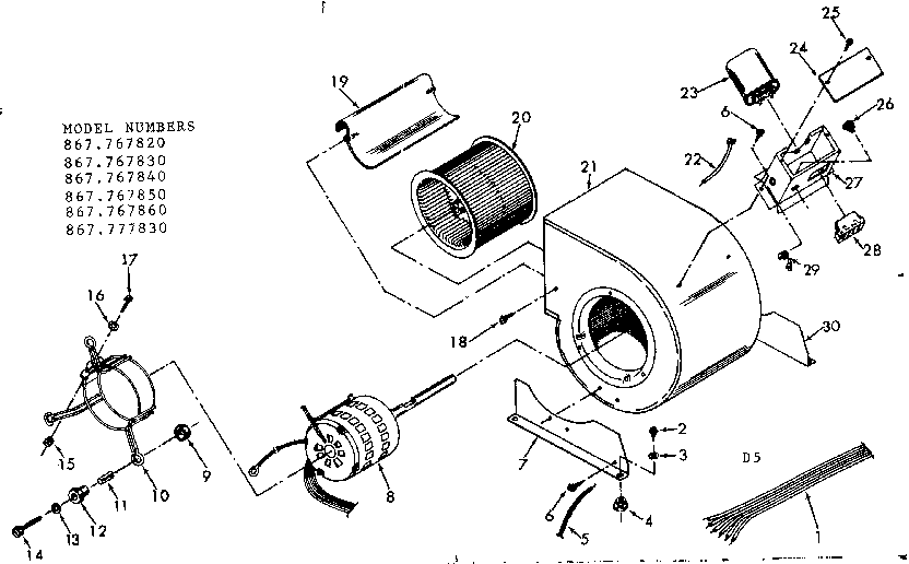 Kenmore 867767850 blower assembly diagram