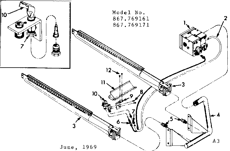 Kenmore 867769161 burner & manifold assembly diagram