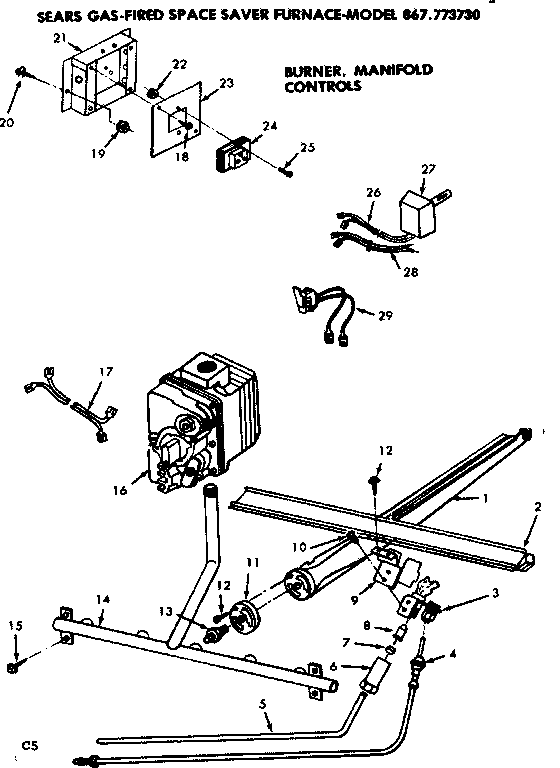 Kenmore 867773730 burners, manifold, controls diagram