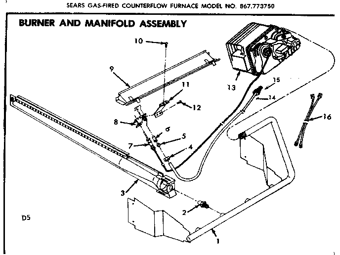 Kenmore 867773750 burner and manifold assembly diagram
