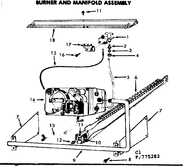 Kenmore 867775282 gas burners and manifold diagram