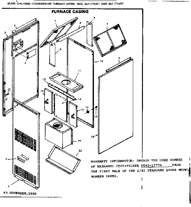 Kenmore 867775451 furnace casing diagram