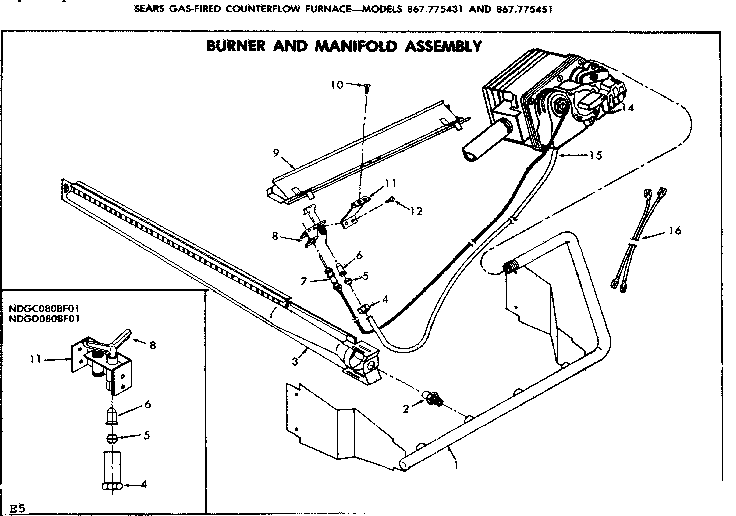 Kenmore 867775451 burner and manifold diagram
