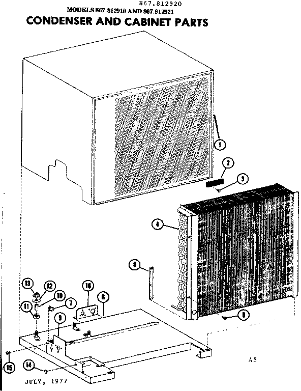 Kenmore 867812931 condenser and cabinet parts diagram