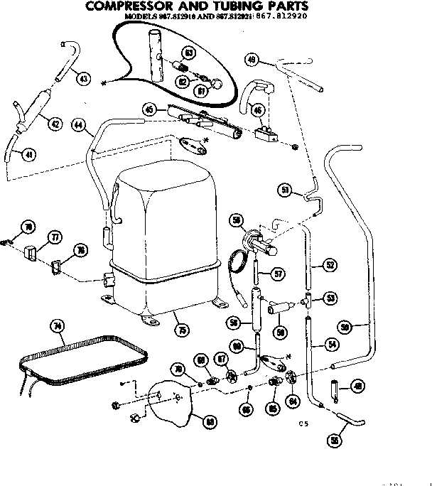 Kenmore 867812931 compressor and tubing parts diagram