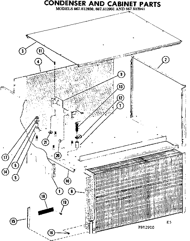 Kenmore 867812931 condenser and cabinet parts diagram