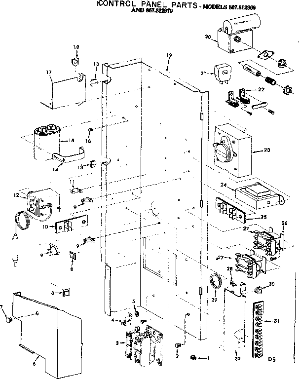 Kenmore 867812960 control panel parts diagram