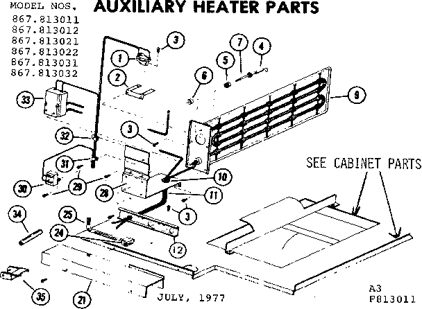 Kenmore 867813051 auxiliary heater parts diagram