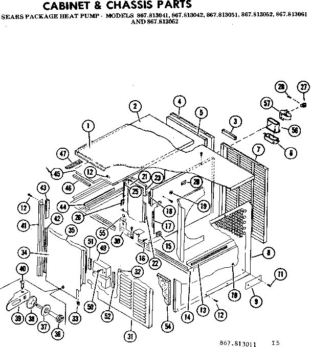 Kenmore 867813051 cabinet and chassis parts diagram