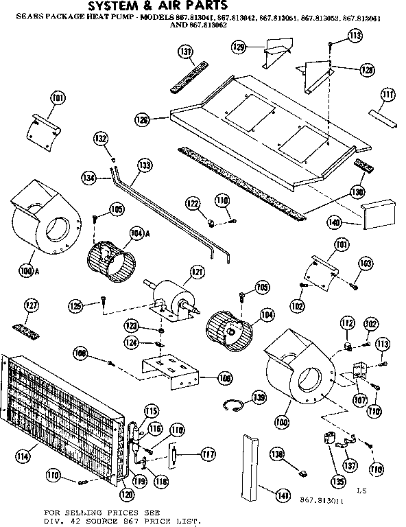Kenmore 867813051 system and air parts diagram