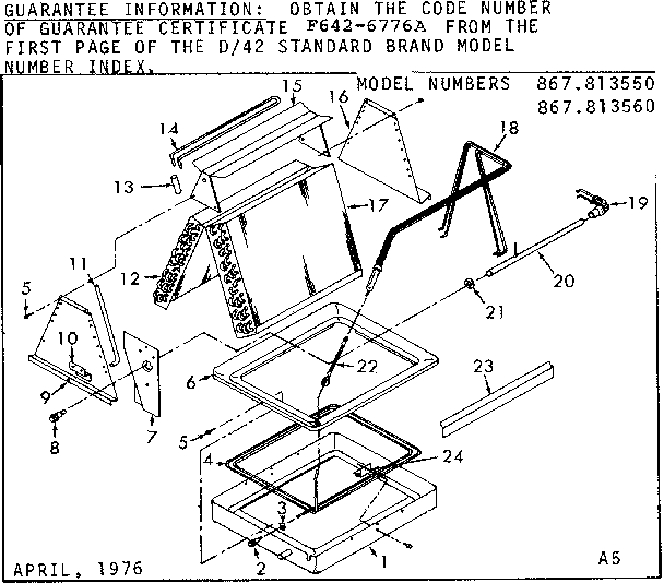 Kenmore 867813550 unit parts diagram