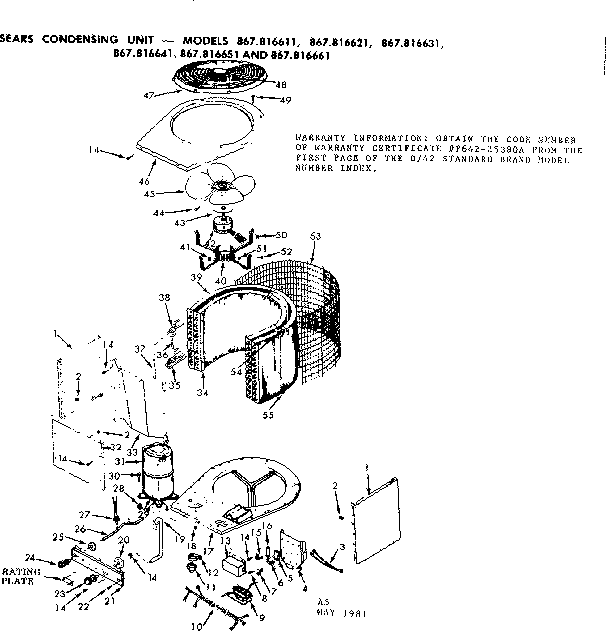 Kenmore 867816621 unit parts diagram