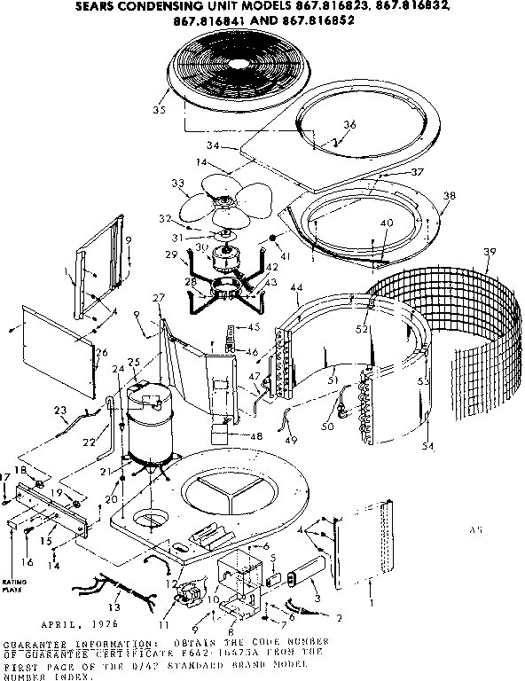 Kenmore 867816823 unit parts diagram