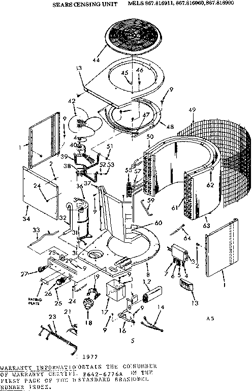 Kenmore 867816960 unit parts diagram