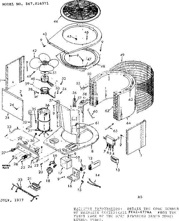 Kenmore 867816971 unit parts diagram