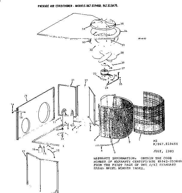 Kenmore 867819460 functional replacement parts diagram