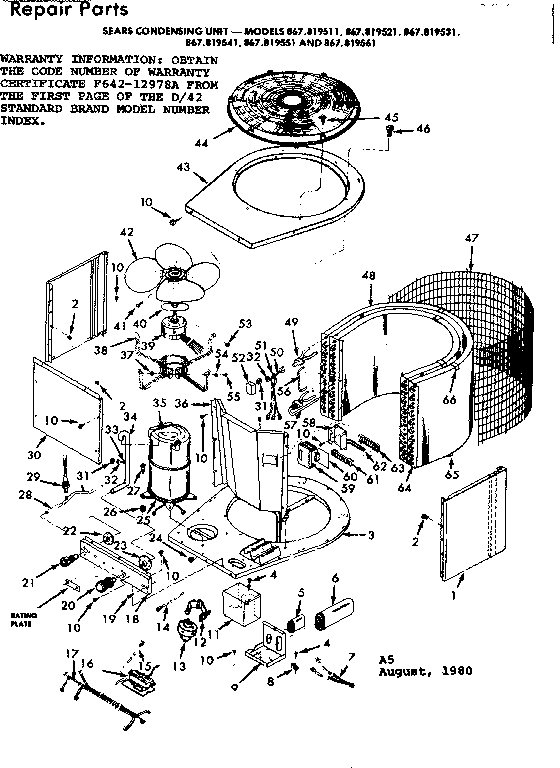 Kenmore 867819561 unit parts diagram