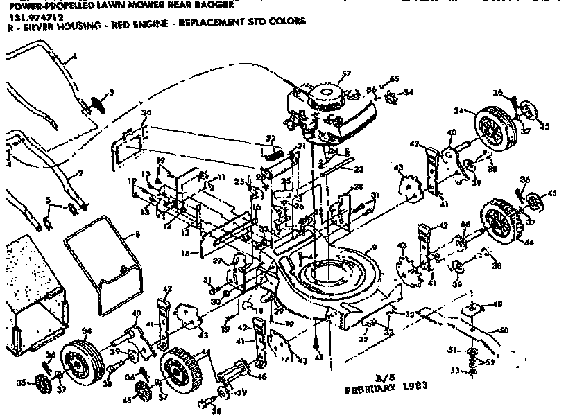 Craftsman 131974712 mower deck and handle assembly diagram