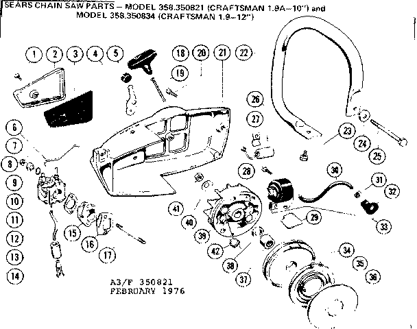 Craftsman 358350821-1980 handle assembly diagram