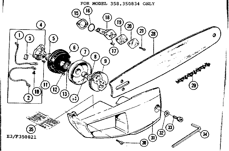 Craftsman 358350821-1980 guide bar - 358.350834 only diagram