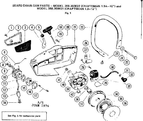 Craftsman 358350931 handle assembly diagram