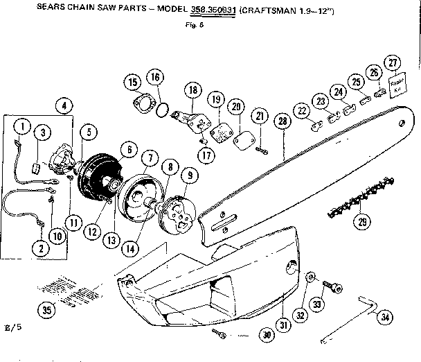 Craftsman 358350931 guide bar- 358.350991 diagram