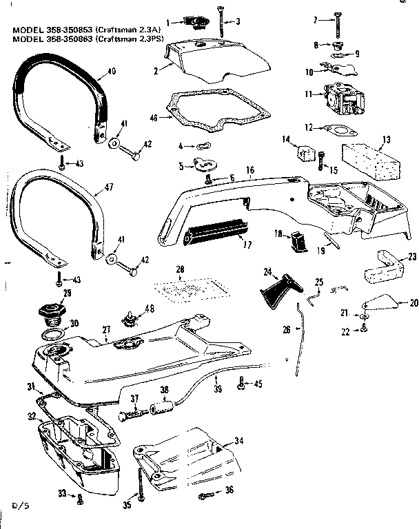 Craftsman 358350863 handle assembly diagram
