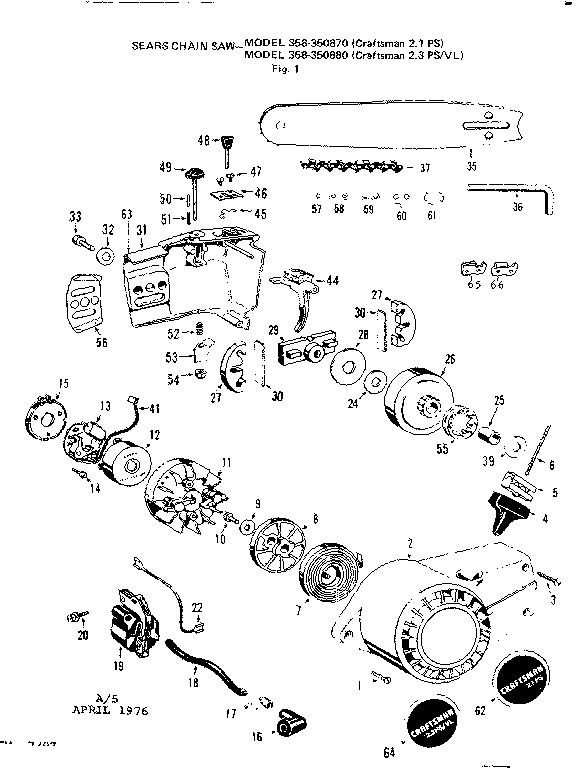Craftsman 358350870-1976 flywheel assembly diagram