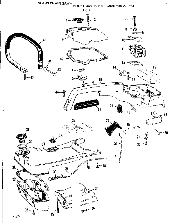 Craftsman 358350870-1976 handle assembly diagram