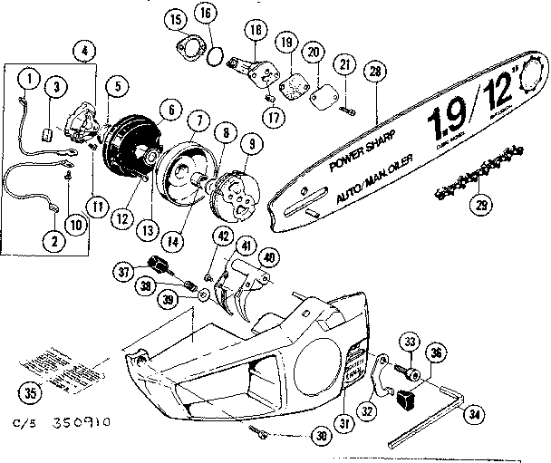 Craftsman 358350910 12 in. chain saw diagram
