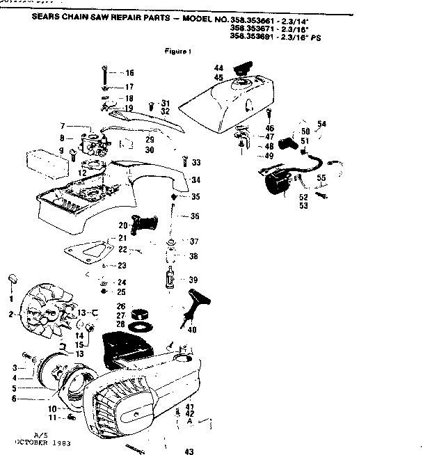 Craftsman 358353661 14 inch 2.3/16 inch 2.3/16 inch ps gasoline chain saws diagram