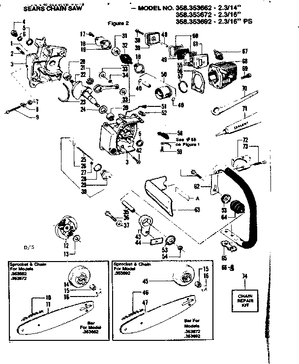 Craftsman 358353672 engine & bar assembly diagram