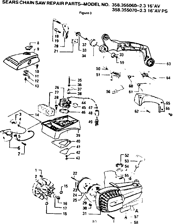 Craftsman 358355060 flywheel and handle assembly diagram