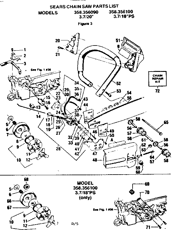 Craftsman 358356090 handle/chain and guide bar  assembly diagram
