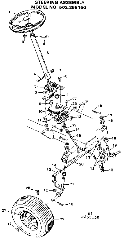 Craftsman 502255150 steering assembly diagram