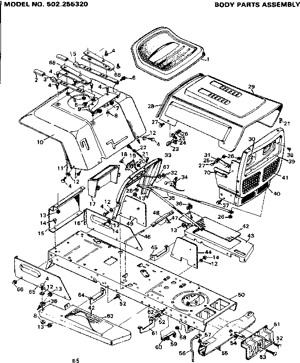 Craftsman 502255320 body parts assembly diagram