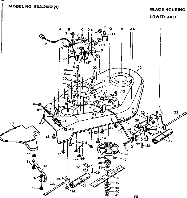 Craftsman 502255320 blade housing,lower half diagram