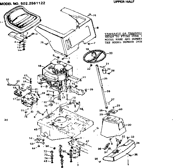 Craftsman 5022561122 upper half diagram