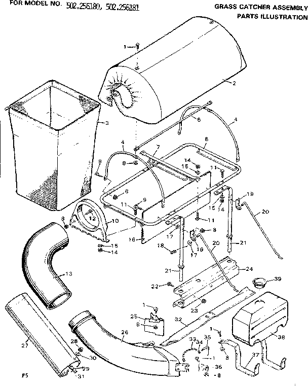 Craftsman 502256181 grass catcher asm. part list diagram