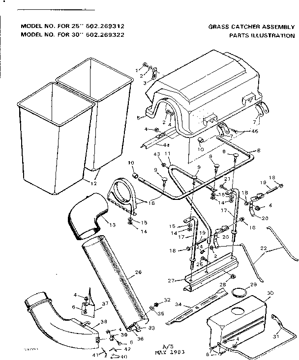 Craftsman 502269322 bin/ hood and chute diagram